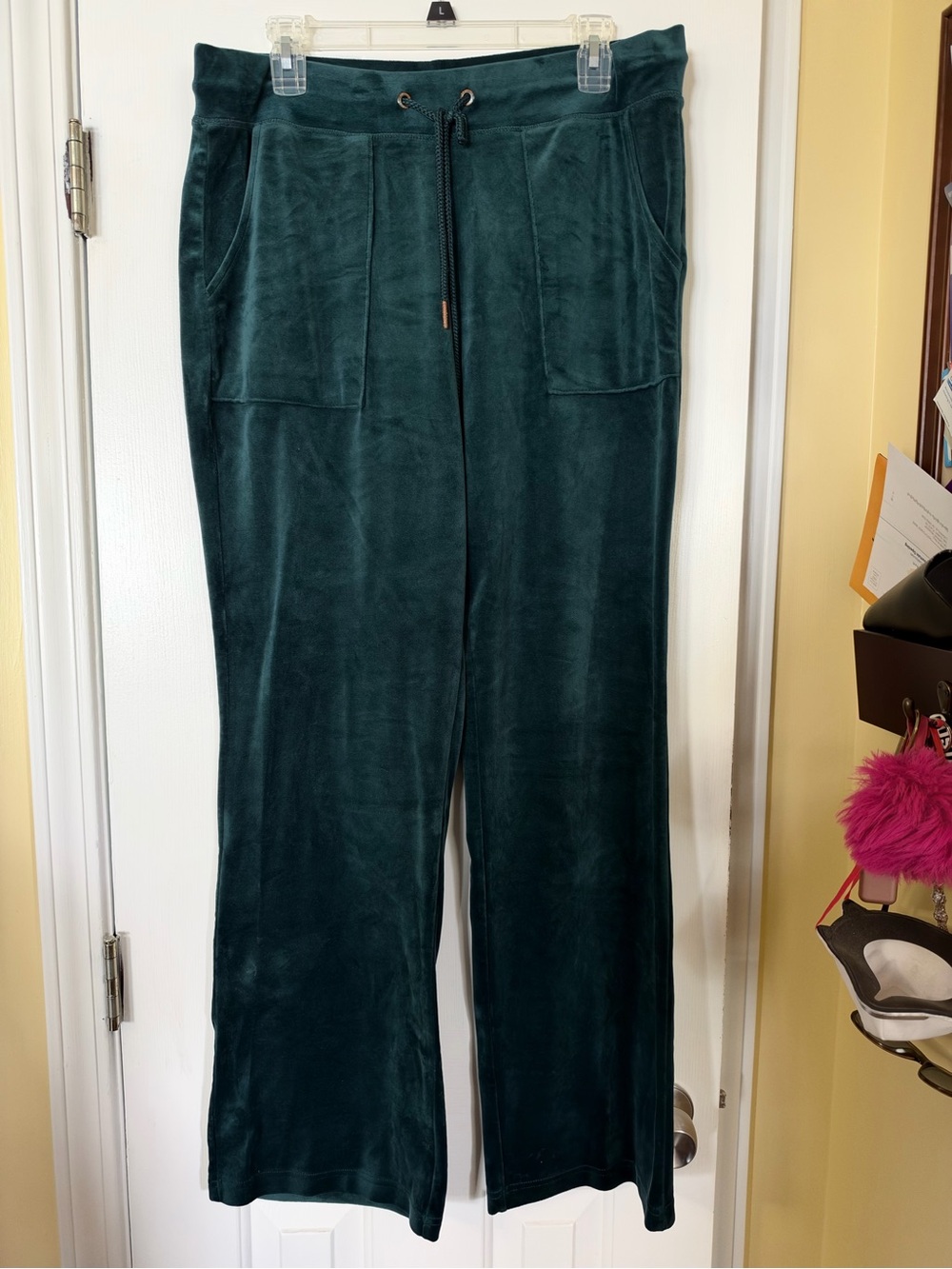 GreenTea Green Velour Drawstring Wide-Leg Joggers